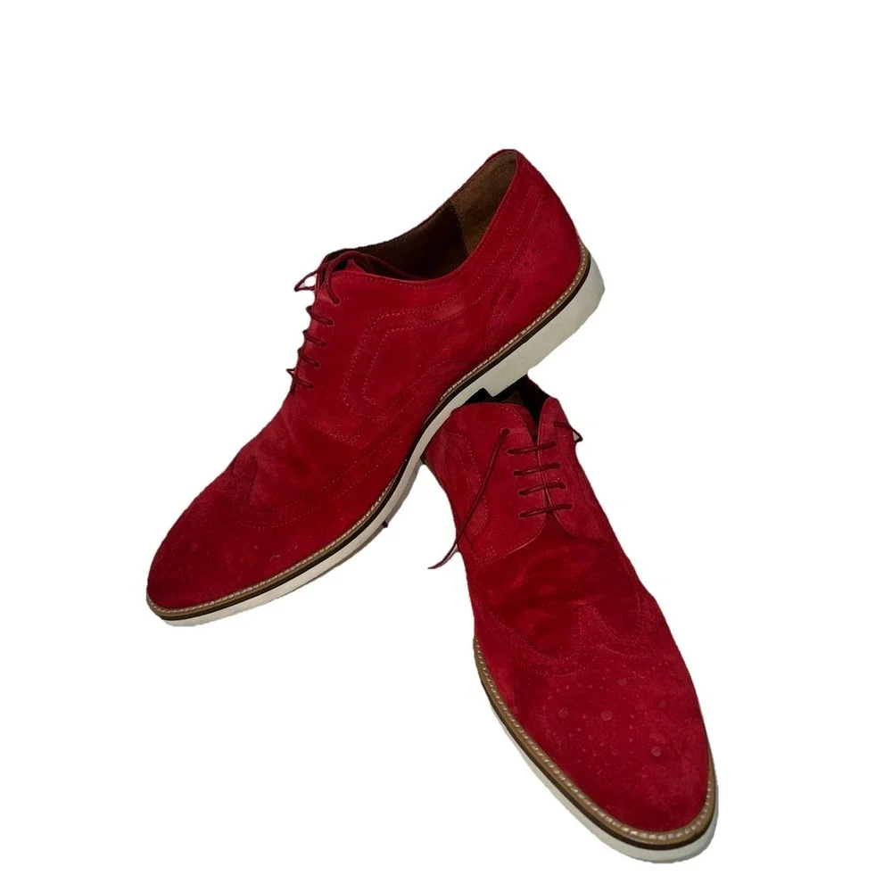 (b14/20)Hugo Boss Men's Fashion Oxfords Cortios Suede Red Shoes Size 11